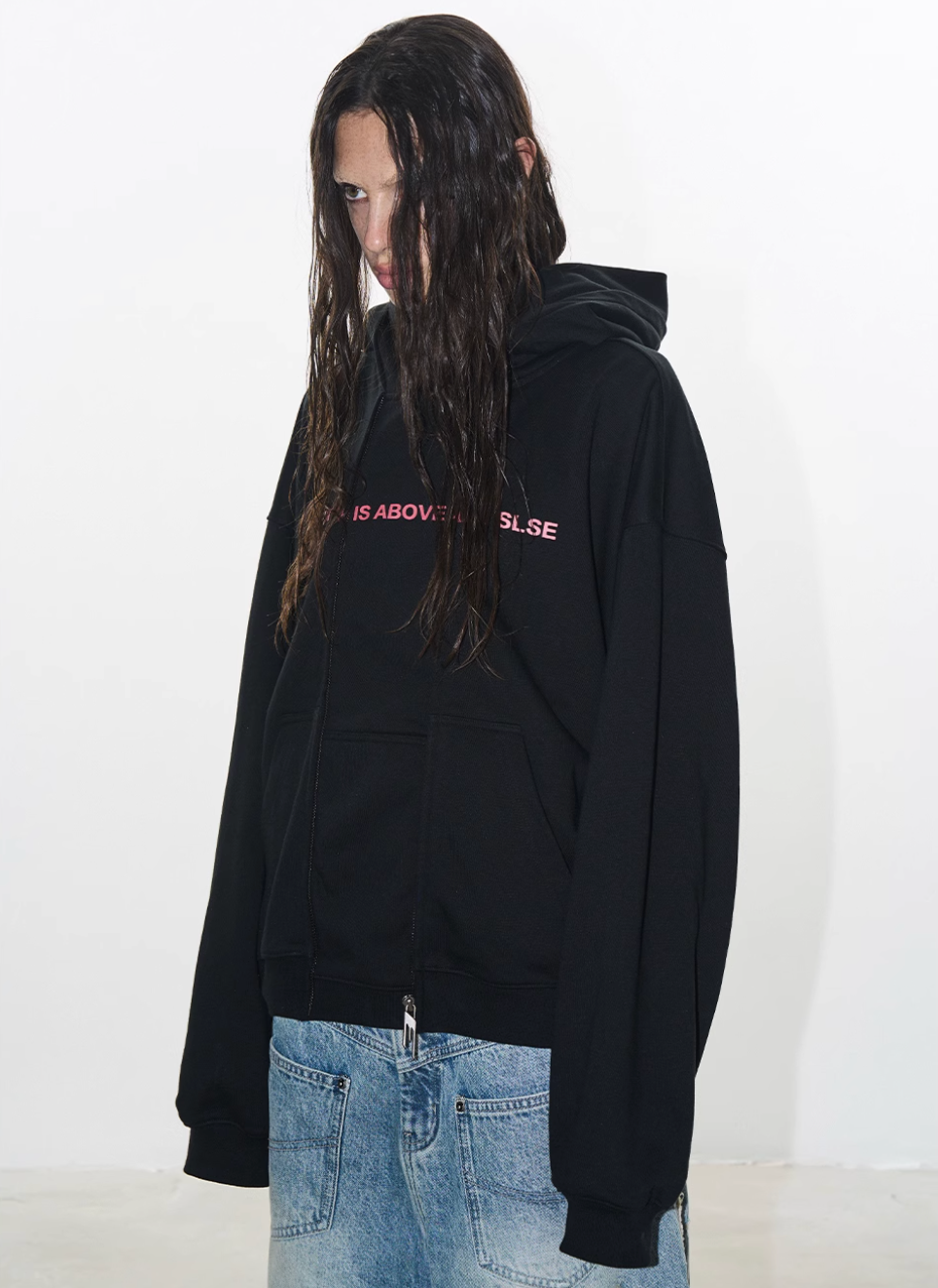 BLIND NO PLAN Double-Layer Patchwork Zipper Printed Hoodie | Face 3 Face