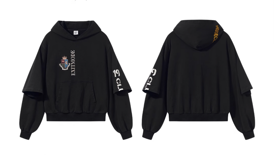 BLIND NO PLAN Double Sleeve Layered Washed Printed Embroidered Hoodie | Face 3 Face