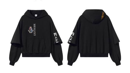 BLIND NO PLAN Double Sleeve Layered Washed Printed Embroidered Hoodie | Face 3 Face