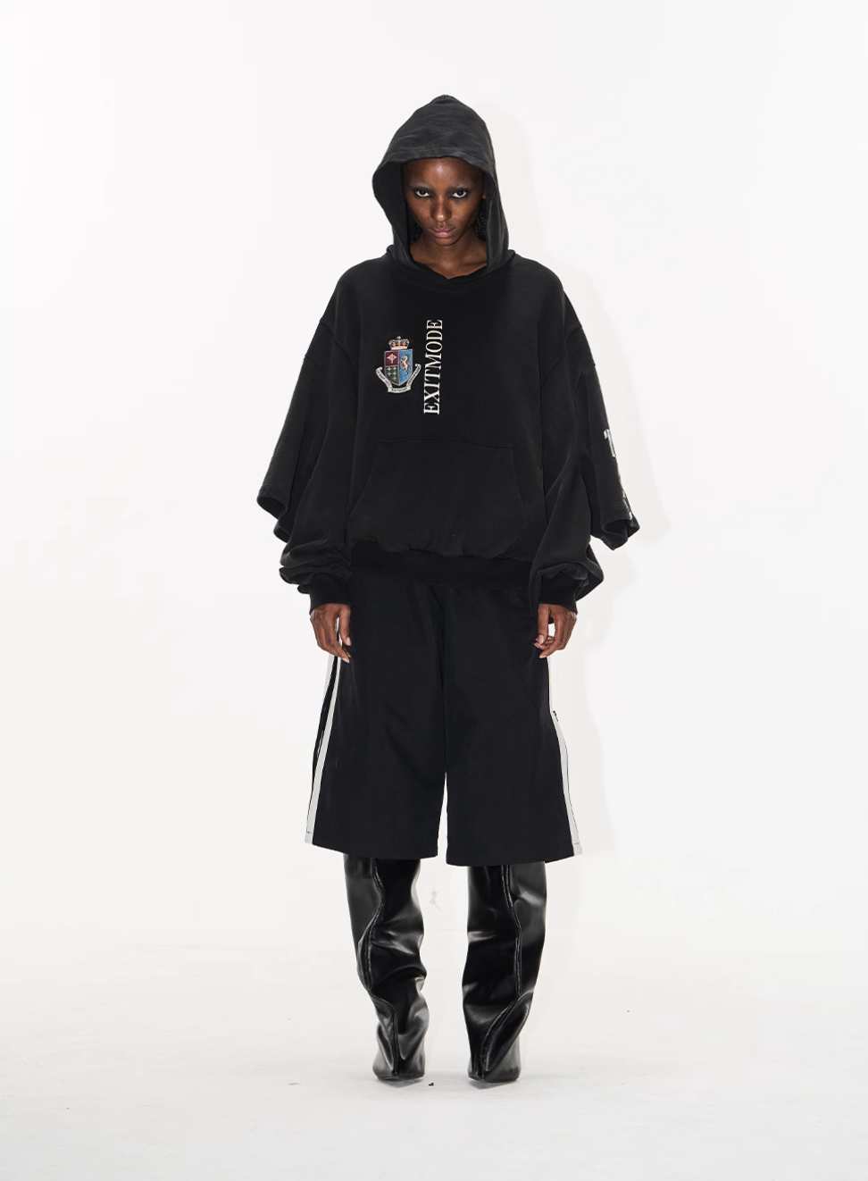 BLIND NO PLAN Double Sleeve Layered Washed Printed Embroidered Hoodie | Face 3 Face