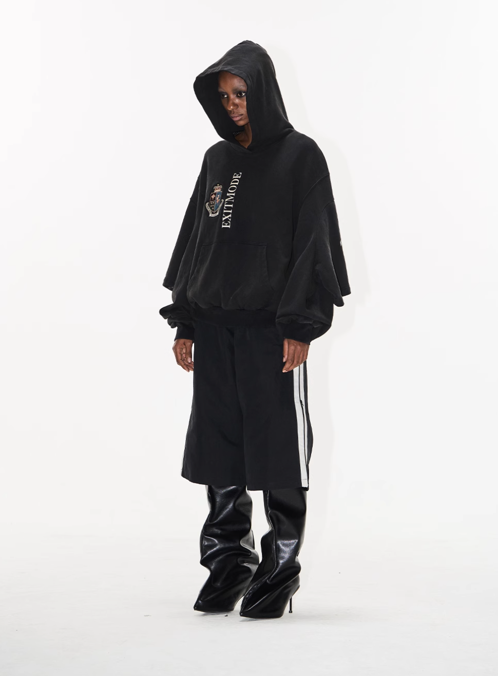 BLIND NO PLAN Double Sleeve Layered Washed Printed Embroidered Hoodie | Face 3 Face