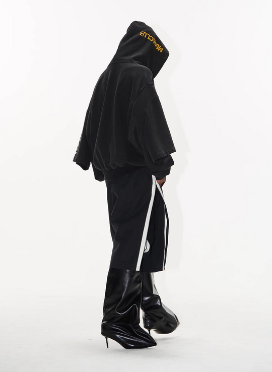 BLIND NO PLAN Double Sleeve Layered Washed Printed Embroidered Hoodie | Face 3 Face