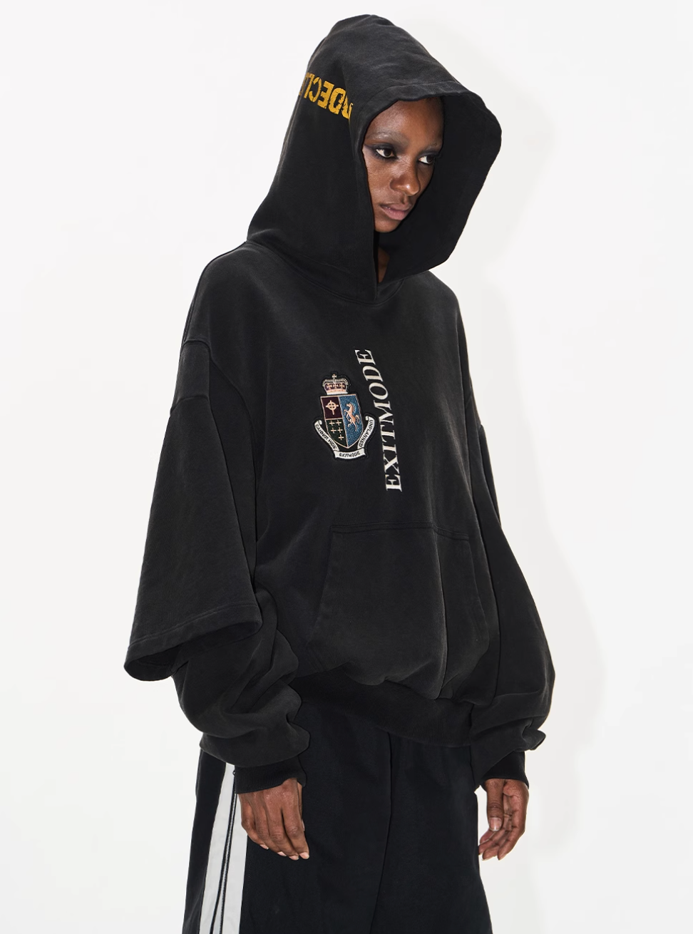 BLIND NO PLAN Double Sleeve Layered Washed Printed Embroidered Hoodie | Face 3 Face