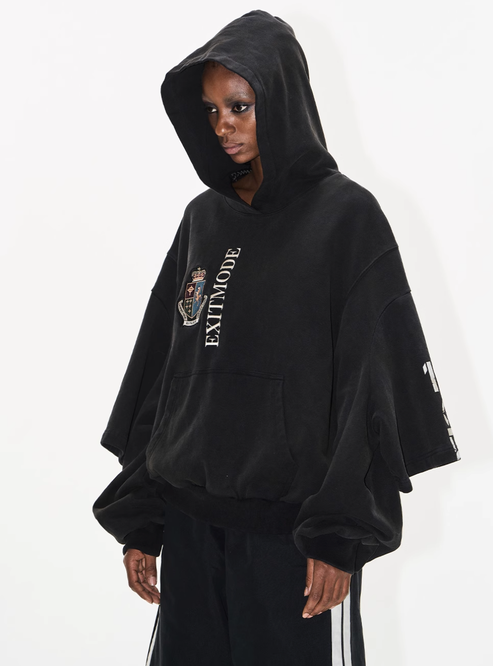 BLIND NO PLAN Double Sleeve Layered Washed Printed Embroidered Hoodie | Face 3 Face