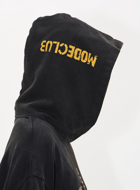 BLIND NO PLAN Double Sleeve Layered Washed Printed Embroidered Hoodie | Face 3 Face