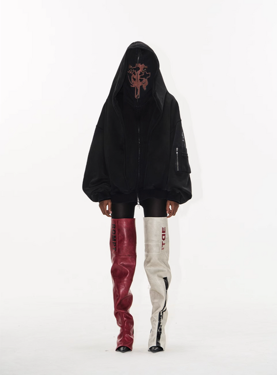 BLIND NO PLAN Cross Horse Mask Washed Print Zip-Up Hoodie | Face 3 Face