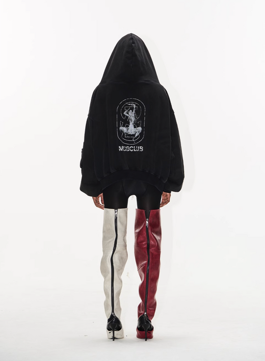 BLIND NO PLAN Cross Horse Mask Washed Print Zip-Up Hoodie | Face 3 Face