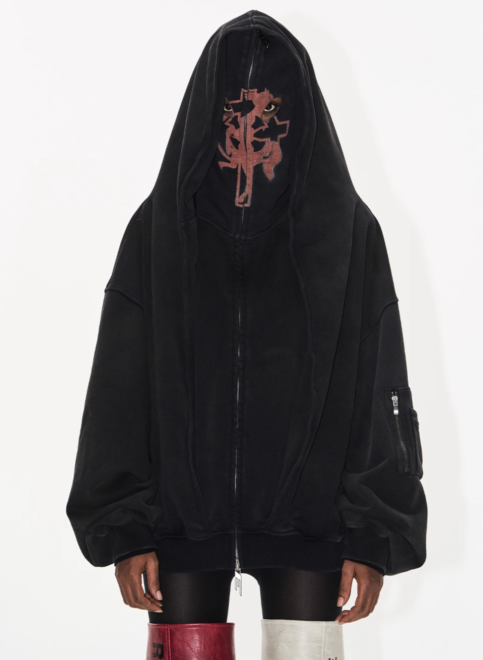 BLIND NO PLAN Cross Horse Mask Washed Print Zip-Up Hoodie | Face 3 Face