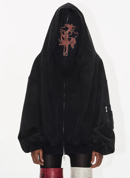 BLIND NO PLAN Cross Horse Mask Washed Print Zip-Up Hoodie | Face 3 Face