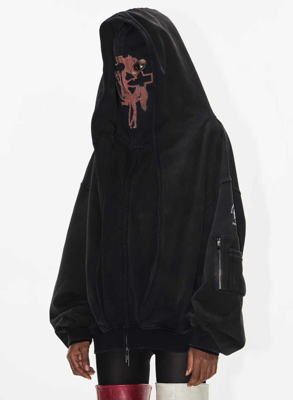 BLIND NO PLAN Cross Horse Mask Washed Print Zip-Up Hoodie | Face 3 Face