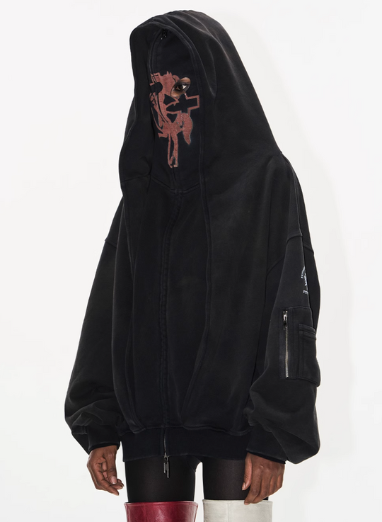 BLIND NO PLAN Cross Horse Mask Washed Print Zip-Up Hoodie | Face 3 Face