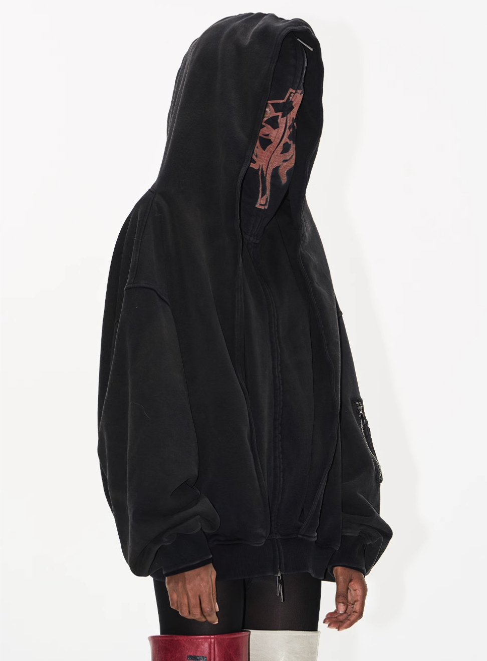 BLIND NO PLAN Cross Horse Mask Washed Print Zip-Up Hoodie | Face 3 Face