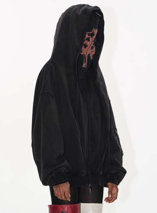 BLIND NO PLAN Cross Horse Mask Washed Print Zip-Up Hoodie | Face 3 Face