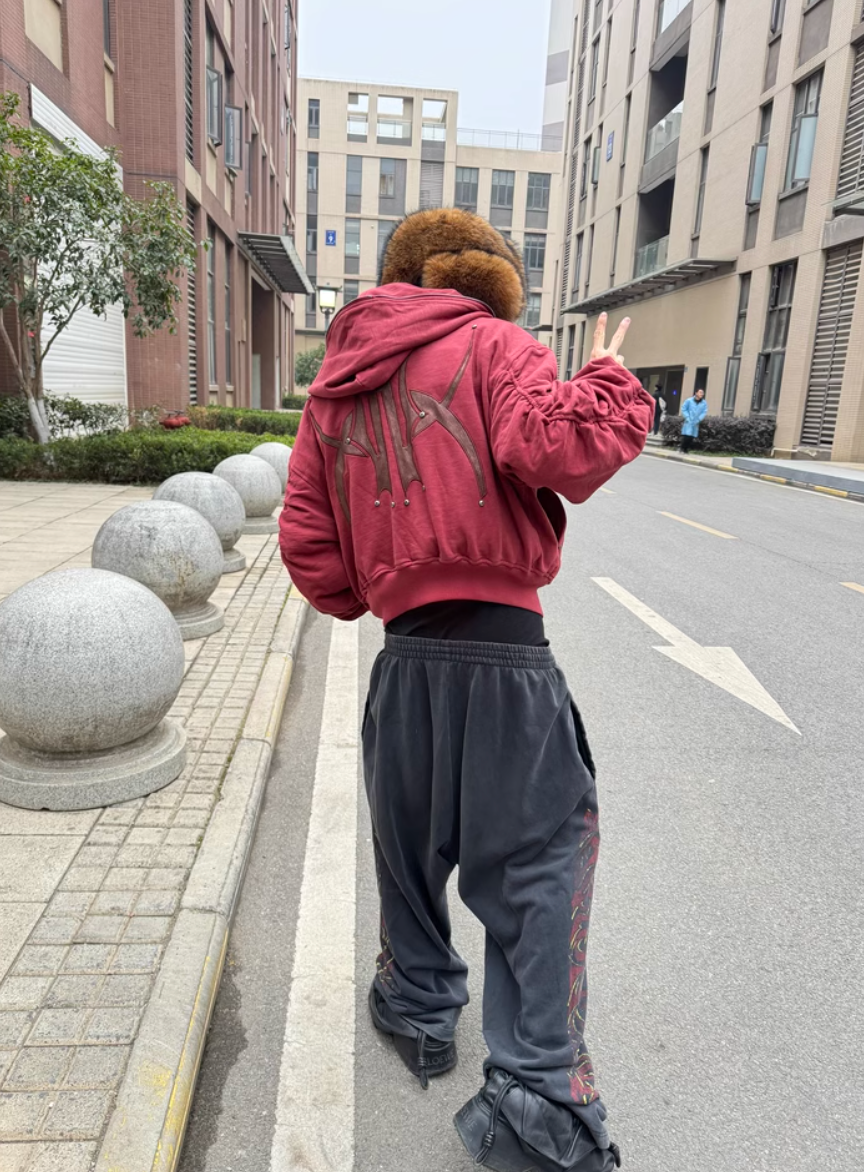 BLIND NO PLAN Logo Studded Embellished Zip-Up Hoodie | Face 3 Face