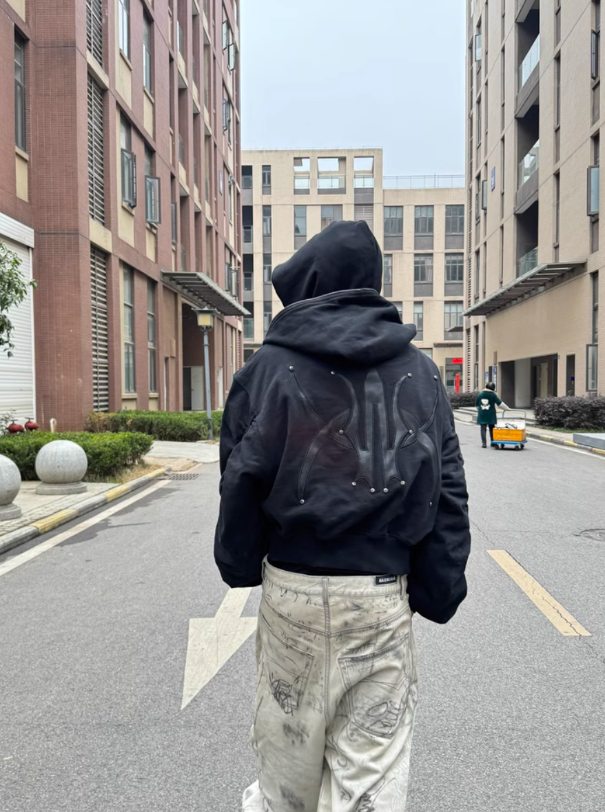 BLIND NO PLAN Logo Studded Embellished Zip-Up Hoodie | Face 3 Face