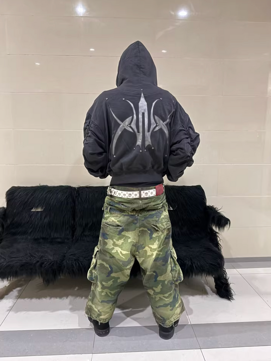 BLIND NO PLAN Logo Studded Embellished Zip-Up Hoodie | Face 3 Face