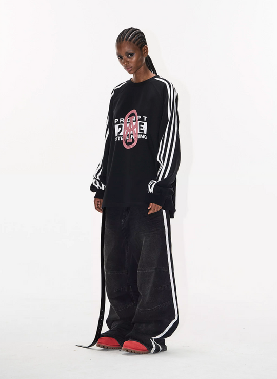 BLIND NO PLAN Sports Contrast Stitching Print Sweatshirt | Face 3 Face