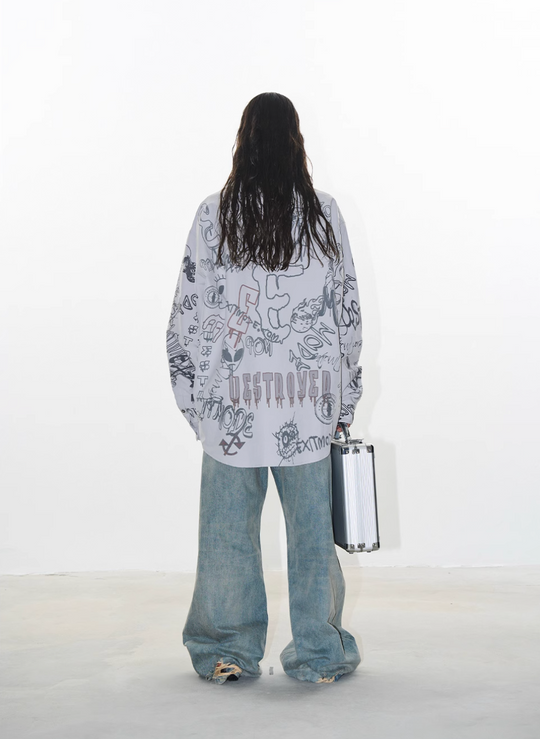 BLIND NO PLAN Graffiti Digital Print Long Sleeve Shirt | Face 3 Face