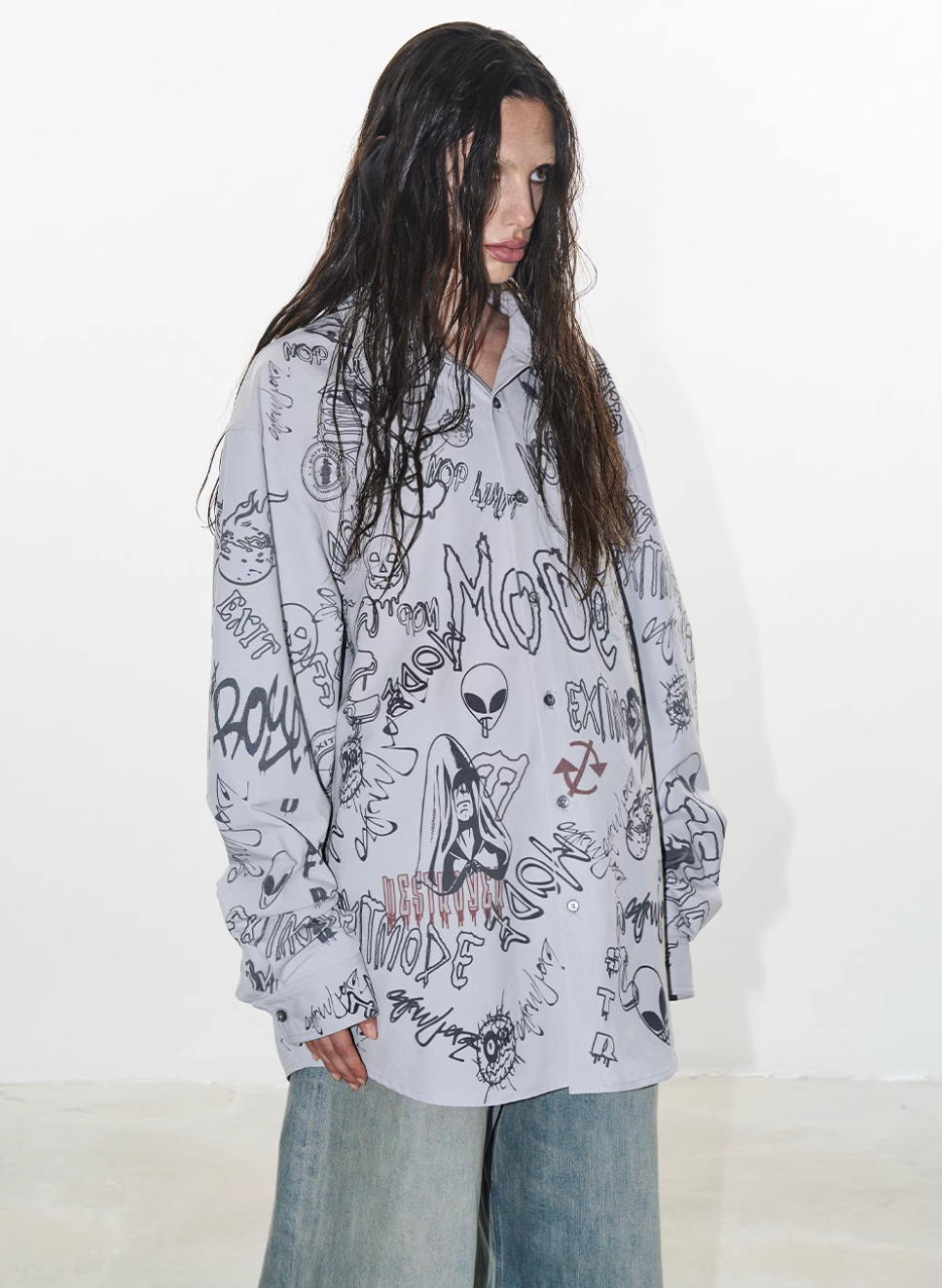 BLIND NO PLAN Graffiti Digital Print Long Sleeve Shirt | Face 3 Face