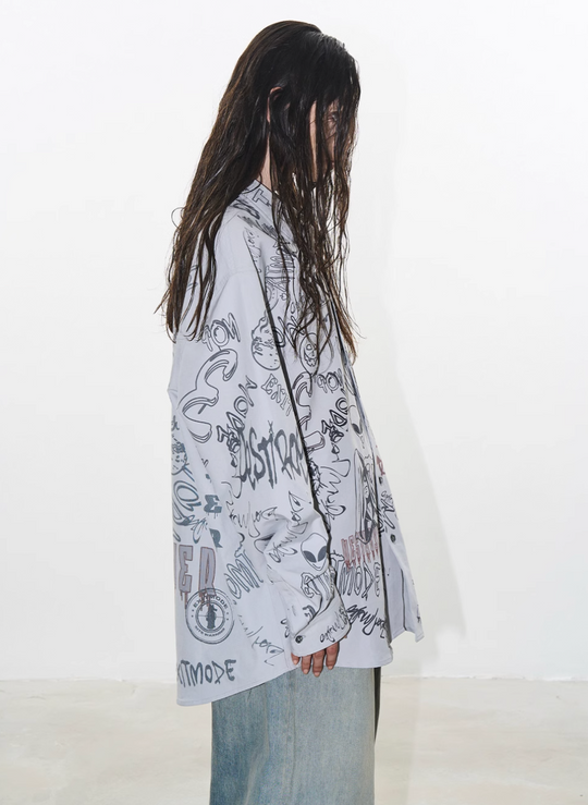 BLIND NO PLAN Graffiti Digital Print Long Sleeve Shirt | Face 3 Face
