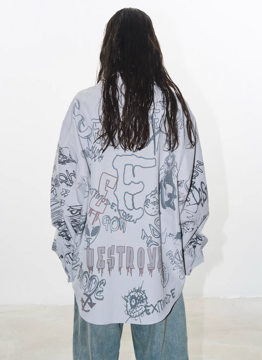 BLIND NO PLAN Graffiti Digital Print Long Sleeve Shirt | Face 3 Face
