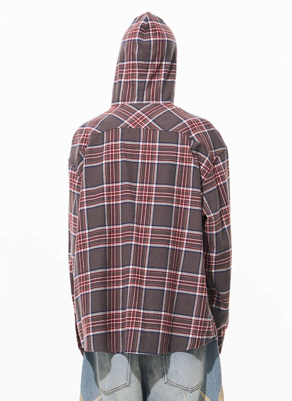 BLIND NO PLAN Metal Chain Hooded Plaid Long Sleeve Shirt | Face 3 Face