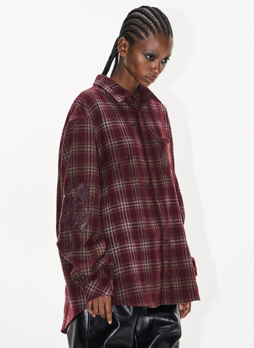 BLIND NO PLAN Washed Aged Cross Horse Patch Plaid Long Sleeve Shirt | Face 3 Face