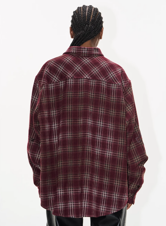 BLIND NO PLAN Washed Aged Cross Horse Patch Plaid Long Sleeve Shirt | Face 3 Face