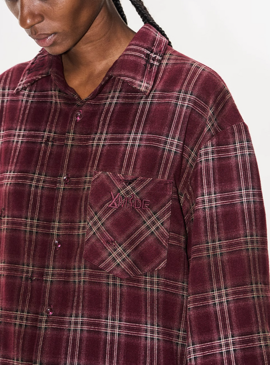 BLIND NO PLAN Washed Aged Cross Horse Patch Plaid Long Sleeve Shirt | Face 3 Face