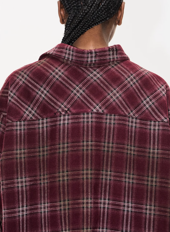 BLIND NO PLAN Washed Aged Cross Horse Patch Plaid Long Sleeve Shirt | Face 3 Face