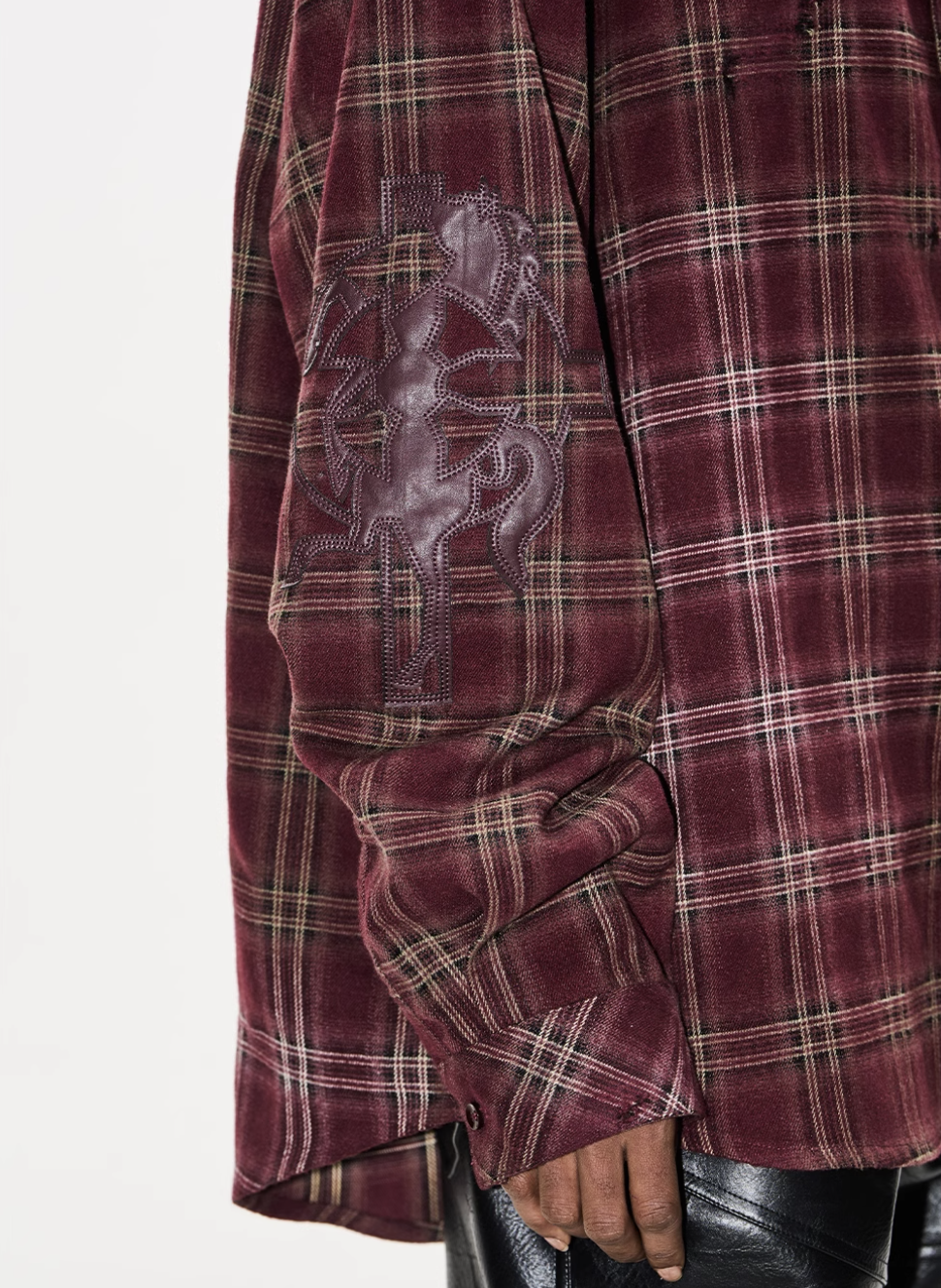 BLIND NO PLAN Washed Aged Cross Horse Patch Plaid Long Sleeve Shirt | Face 3 Face