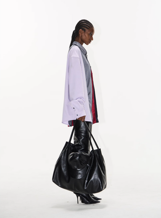 BLIND NO PLAN Colorblocked Patchwork Long Sleeve Shirt | Face 3 Face