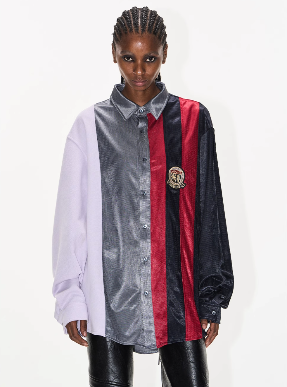 BLIND NO PLAN Colorblocked Patchwork Long Sleeve Shirt | Face 3 Face