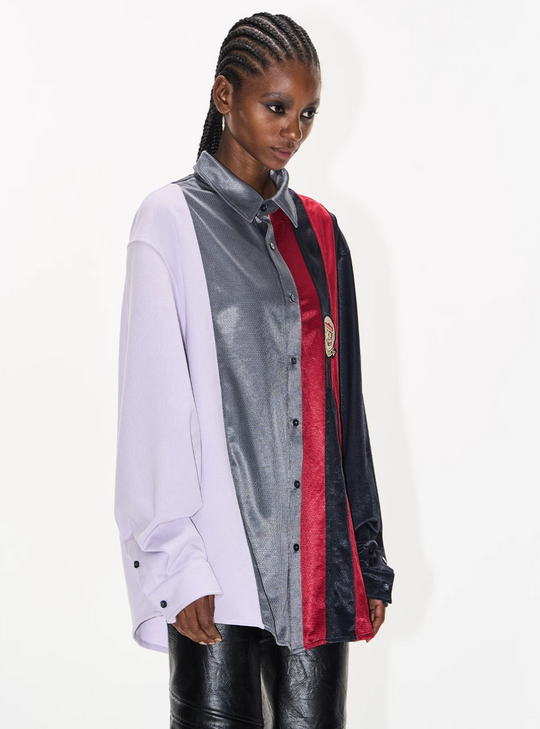 BLIND NO PLAN Colorblocked Patchwork Long Sleeve Shirt | Face 3 Face