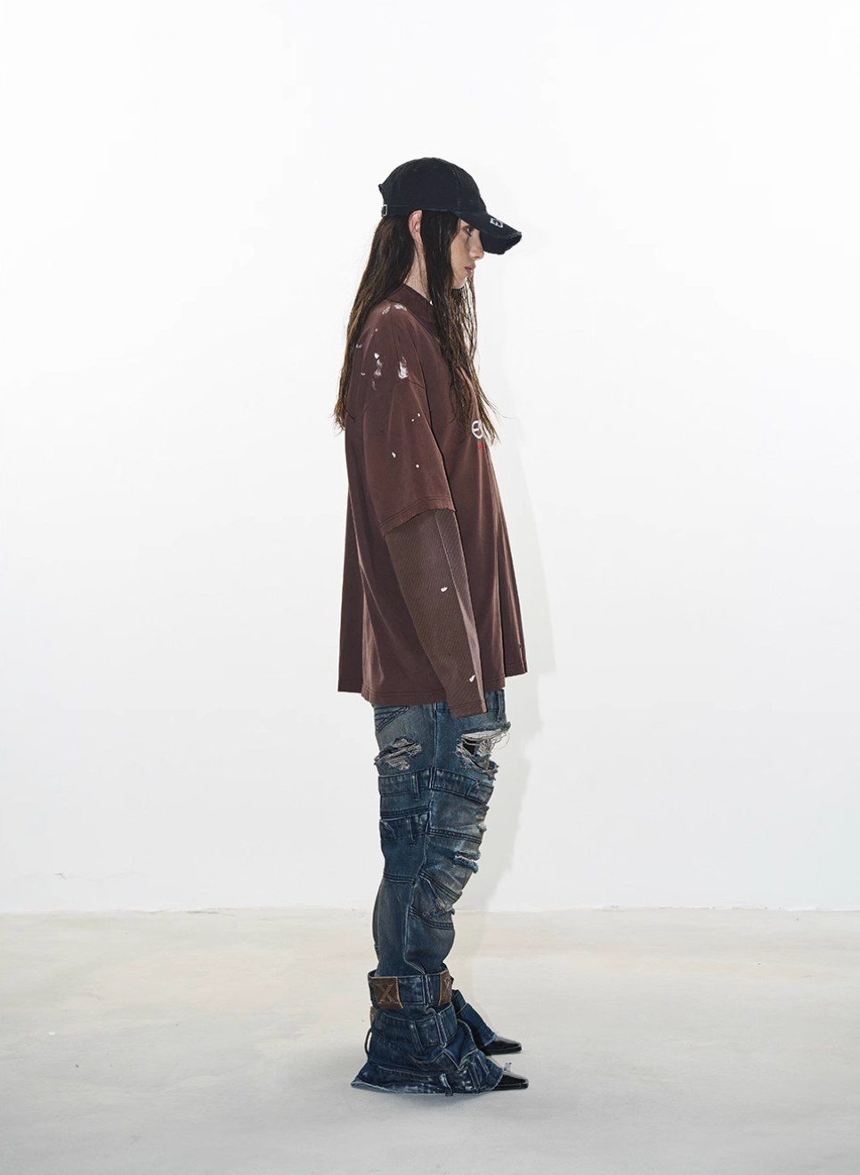 BLIND NO PLAN Ink Splash Double-Layer Washed Long-Sleeve Polo | Face 3 Face