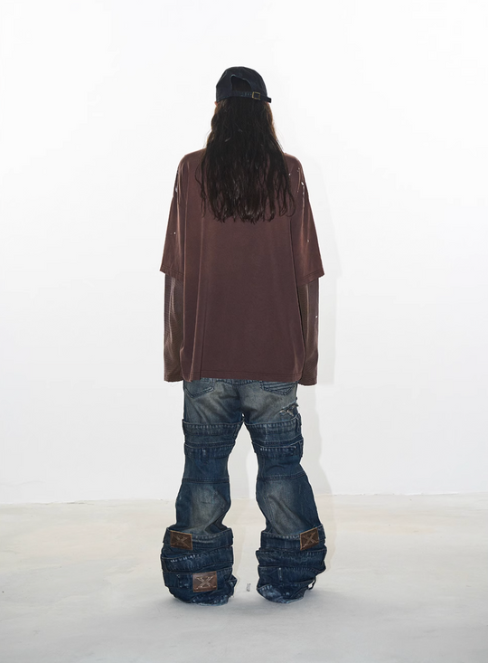 BLIND NO PLAN Ink Splash Double-Layer Washed Long-Sleeve Polo | Face 3 Face