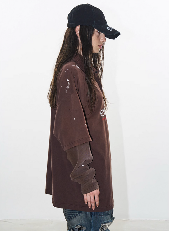 BLIND NO PLAN Ink Splash Double-Layer Washed Long-Sleeve Polo | Face 3 Face