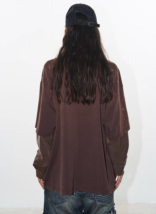 BLIND NO PLAN Ink Splash Double-Layer Washed Long-Sleeve Polo | Face 3 Face