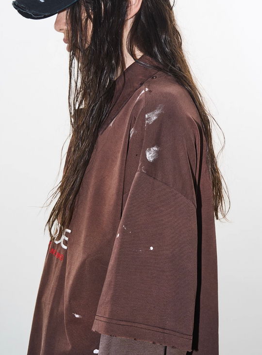 BLIND NO PLAN Ink Splash Double-Layer Washed Long-Sleeve Polo | Face 3 Face