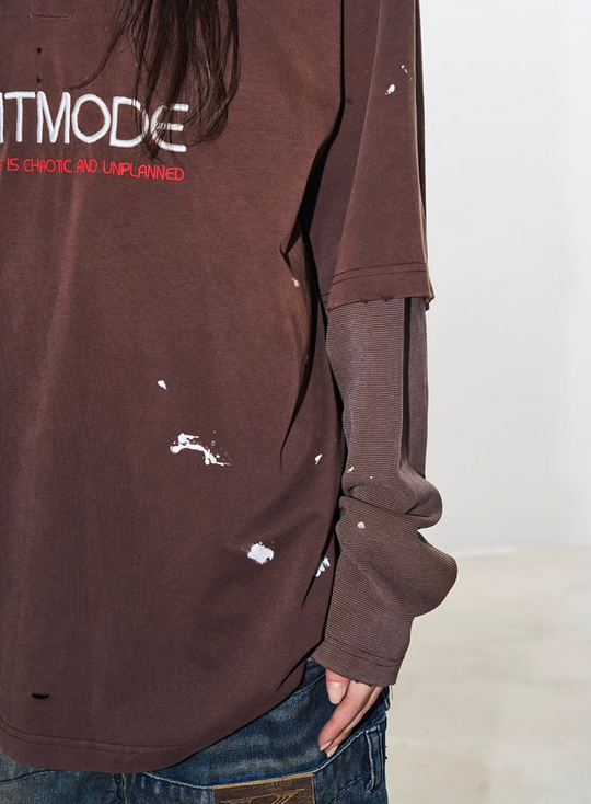 BLIND NO PLAN Ink Splash Double-Layer Washed Long-Sleeve Polo | Face 3 Face