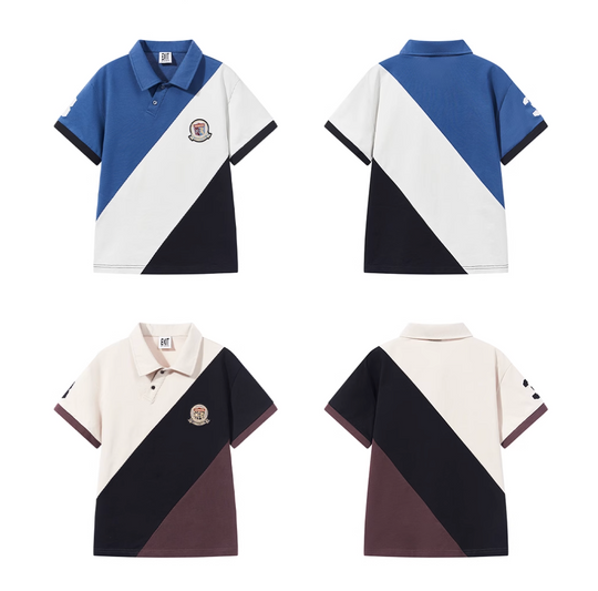 BLIND NO PLAN Three-Color Diagonal Patchwork Polo | Face 3 Face