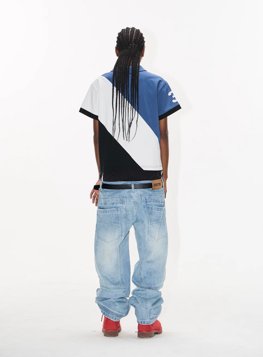 BLIND NO PLAN Three-Color Diagonal Patchwork Polo | Face 3 Face