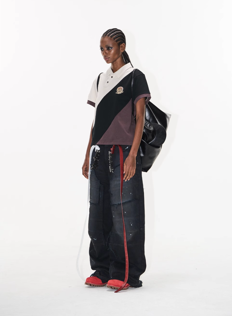 BLIND NO PLAN Three-Color Diagonal Patchwork Polo | Face 3 Face