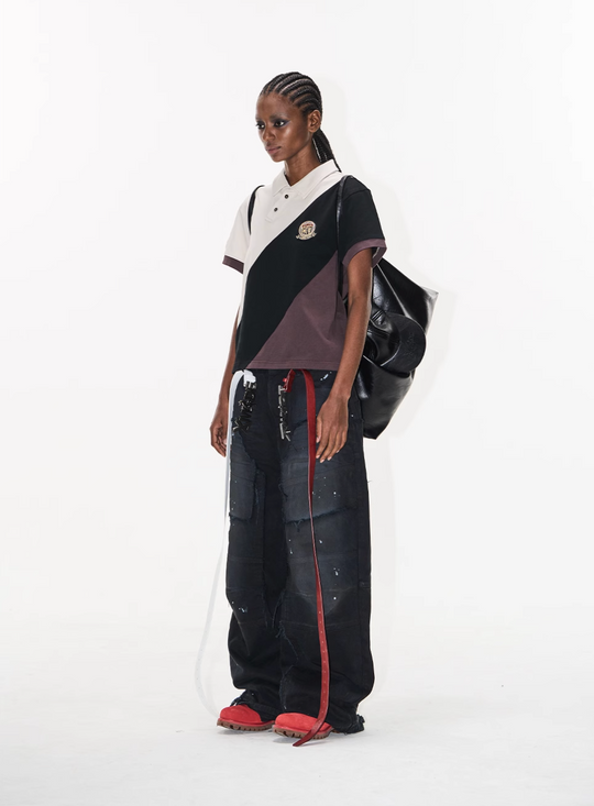 BLIND NO PLAN Three-Color Diagonal Patchwork Polo | Face 3 Face