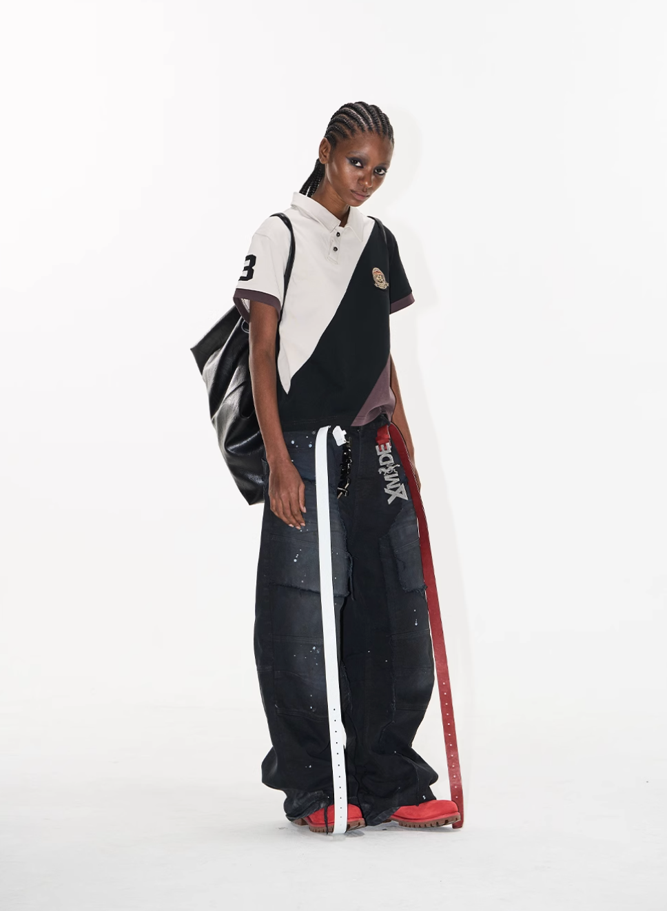 BLIND NO PLAN Three-Color Diagonal Patchwork Polo | Face 3 Face