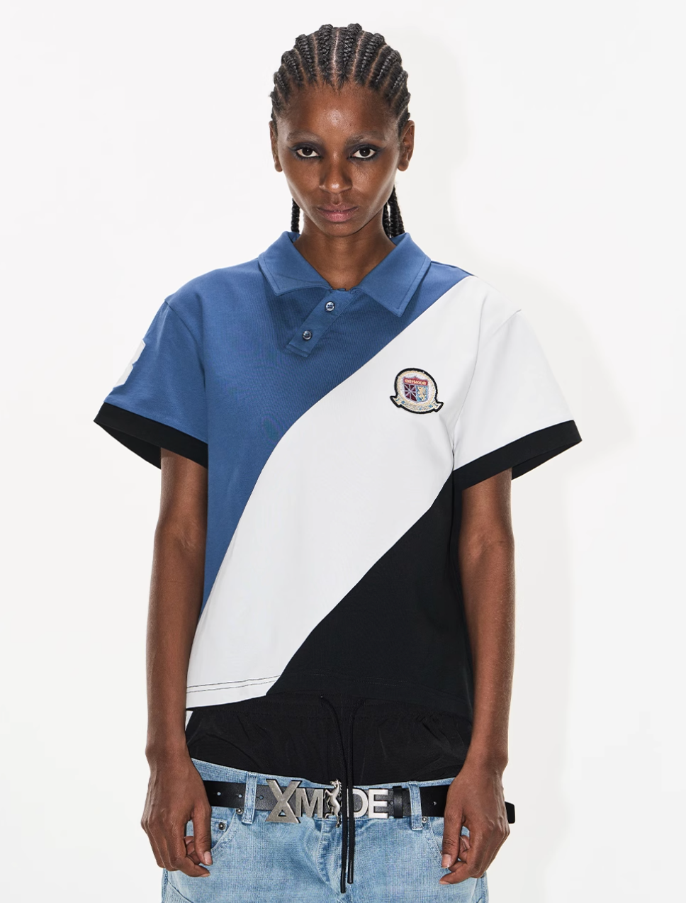 BLIND NO PLAN Three-Color Diagonal Patchwork Polo | Face 3 Face