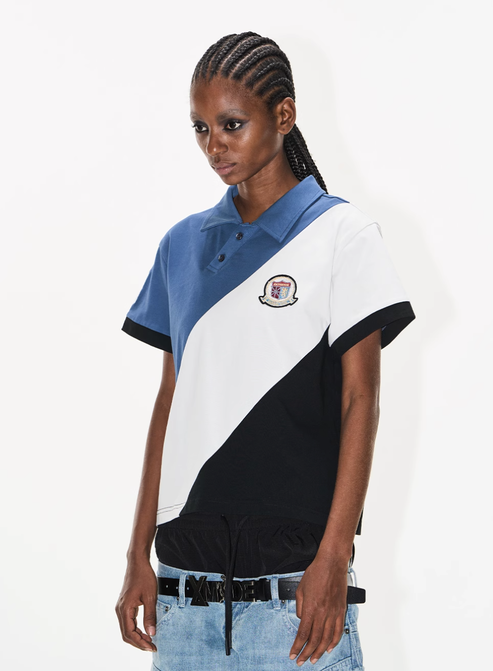 BLIND NO PLAN Three-Color Diagonal Patchwork Polo | Face 3 Face