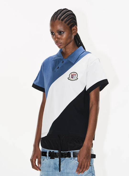 BLIND NO PLAN Three-Color Diagonal Patchwork Polo | Face 3 Face