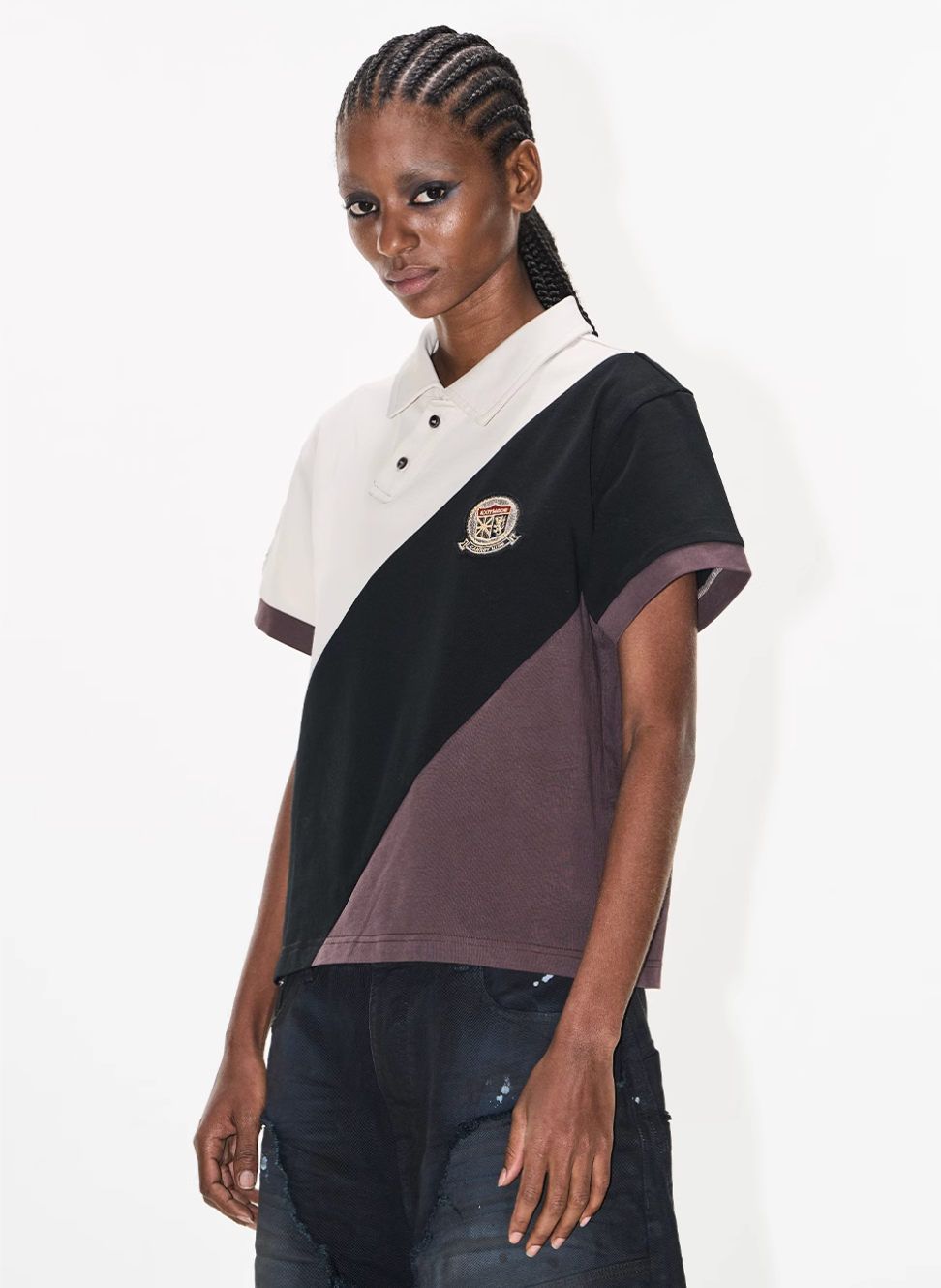 BLIND NO PLAN Three-Color Diagonal Patchwork Polo | Face 3 Face