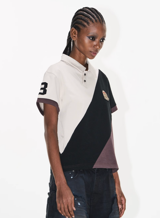 BLIND NO PLAN Three-Color Diagonal Patchwork Polo | Face 3 Face